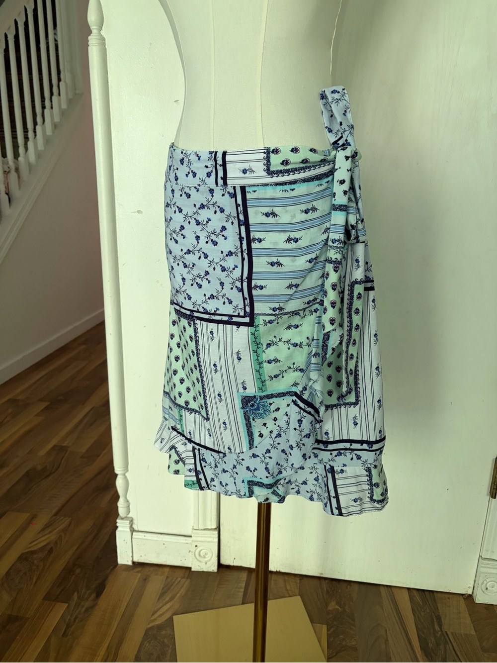 Adorable Light Blue and Mint Patchwork Wrap Mini Skirt, size 4, Like New